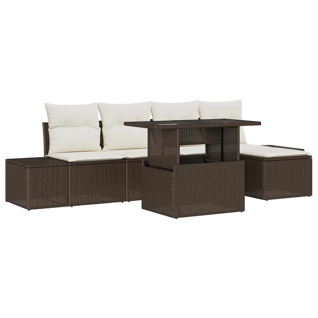 Ensemble de canapé de jardin 6 pcs Marron Poly rotin - XIOS