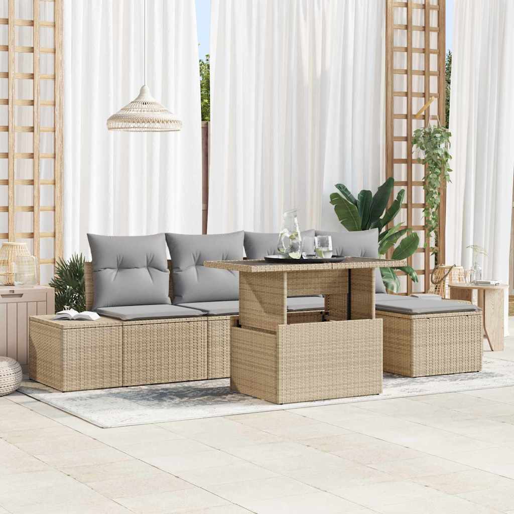 Ensemble de canapé de jardin 6 pcs Beige Poly rotin - XIOS