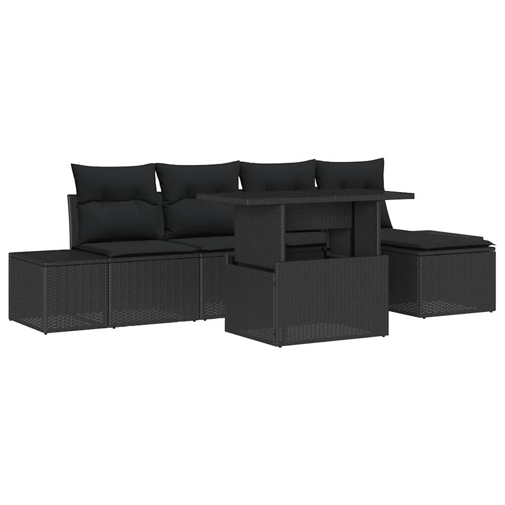 Ensemble de canapé de jardin 6 pc Noir polyrotin