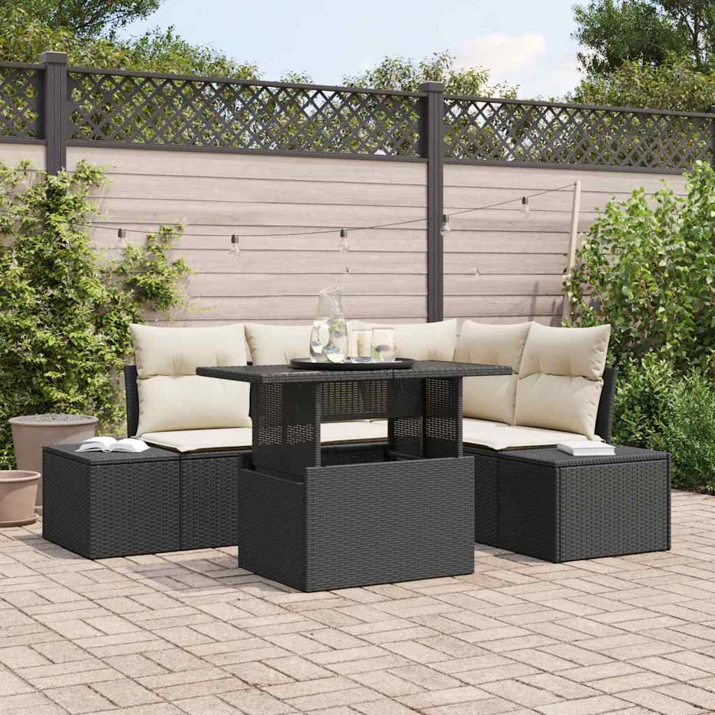 Ensemble de canapé de jardin 5 pc Noir polyrotin