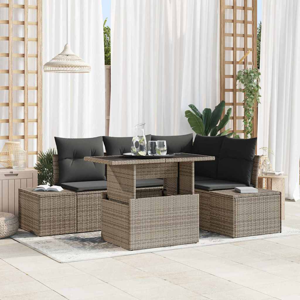 Ensemble de canapé de jardin avec coussin 5 pcs Gris polyrotin - XIOS