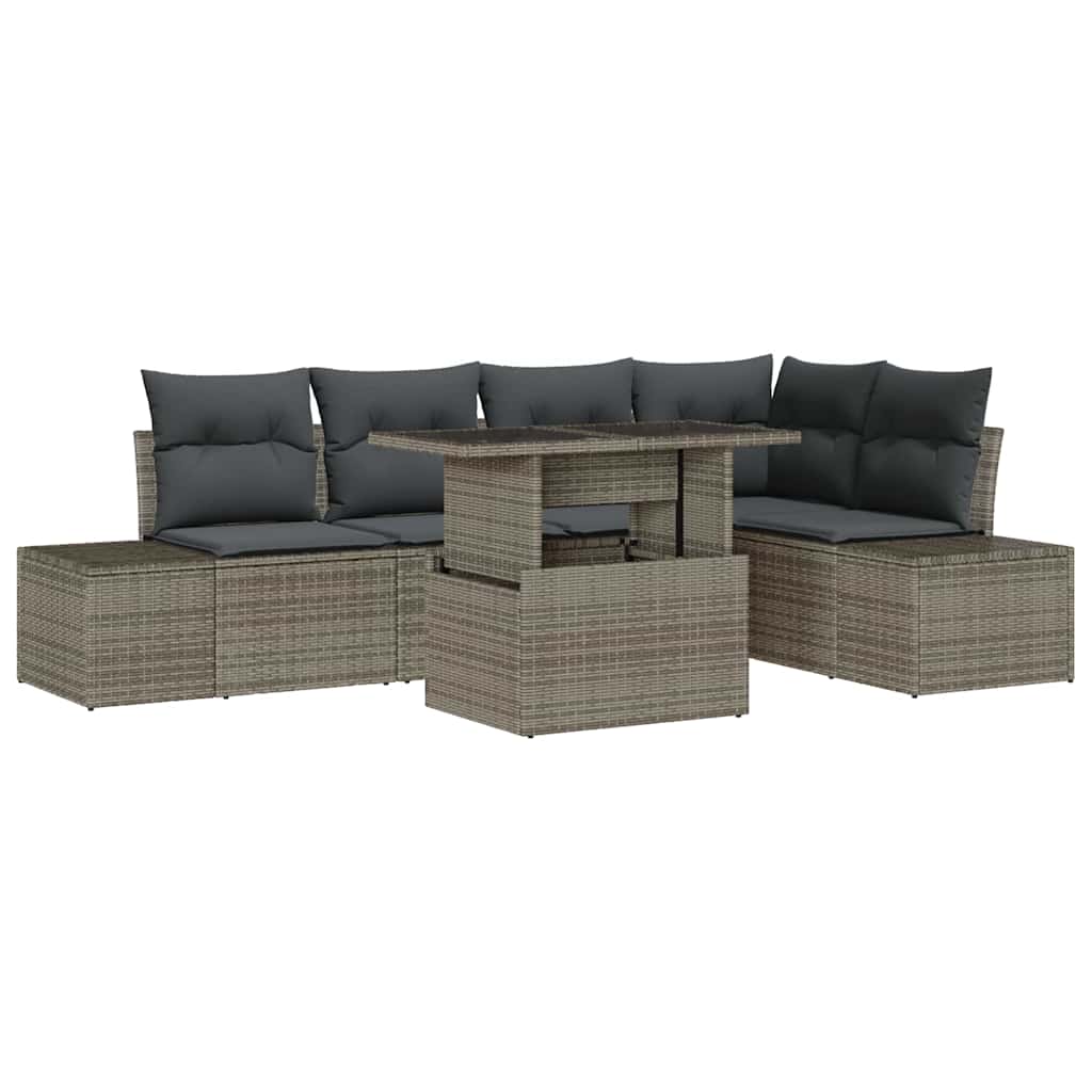 Ensemble de canapé de jardin 6 pc Gris polyrotin