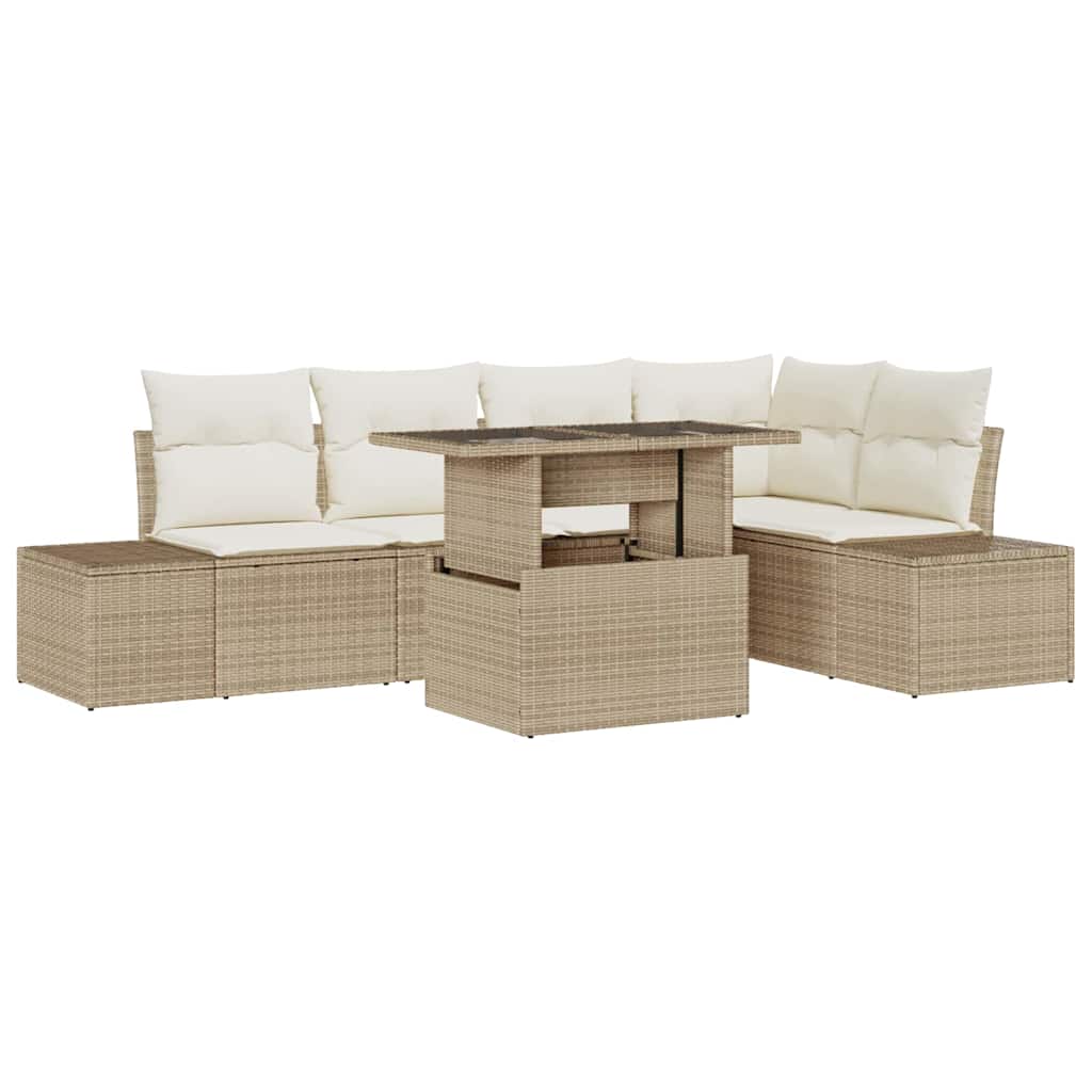 Ensemble de canapé de jardin 6 pc Beige polyrotin