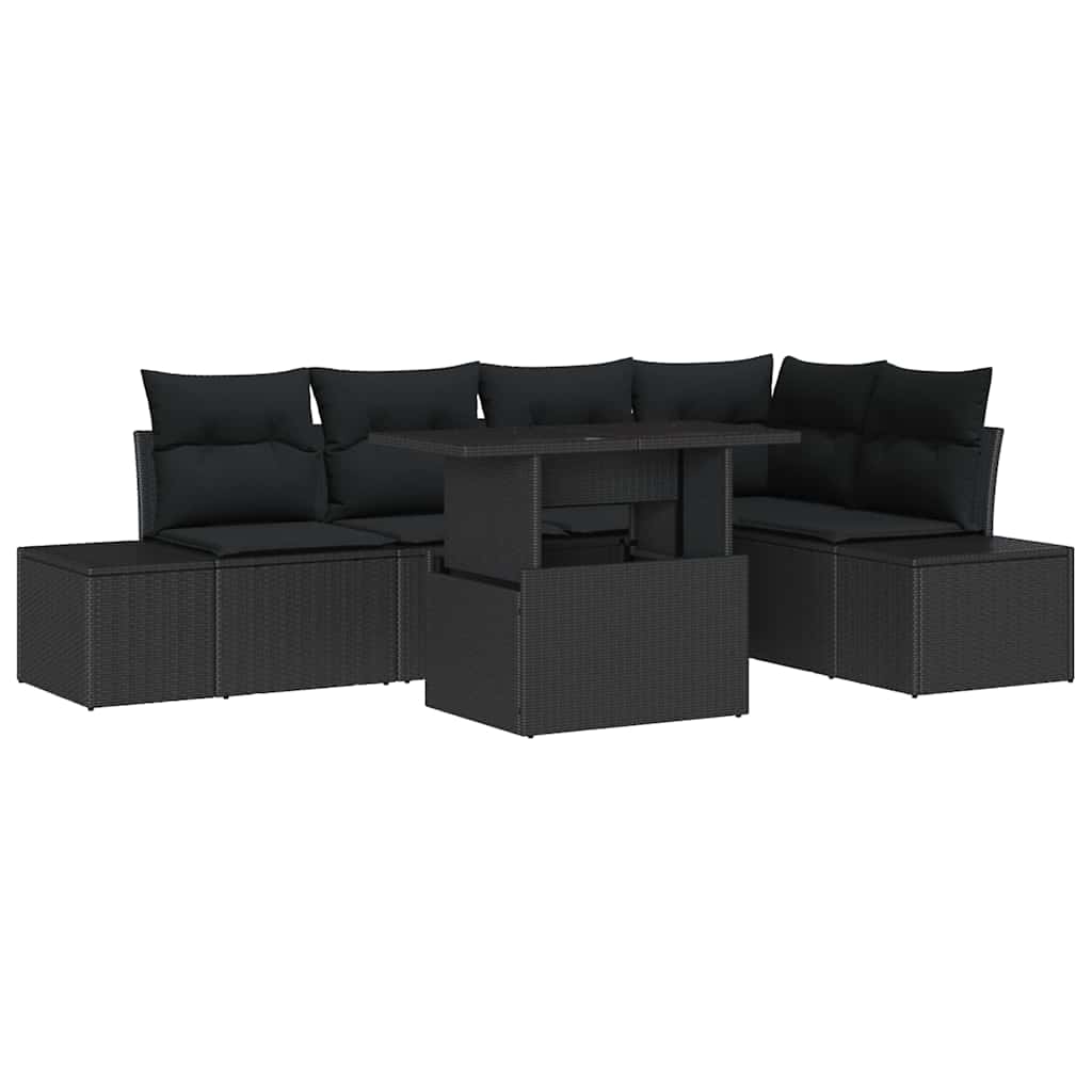 Ensemble de canapé de jardin 6 pc Noir polyrotin