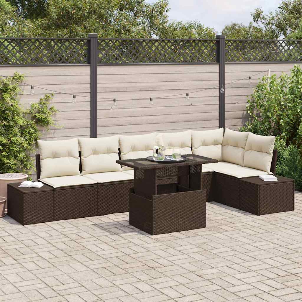 Ensemble de canapé de jardin 7 pcs Marron Poly rotin - XIOS