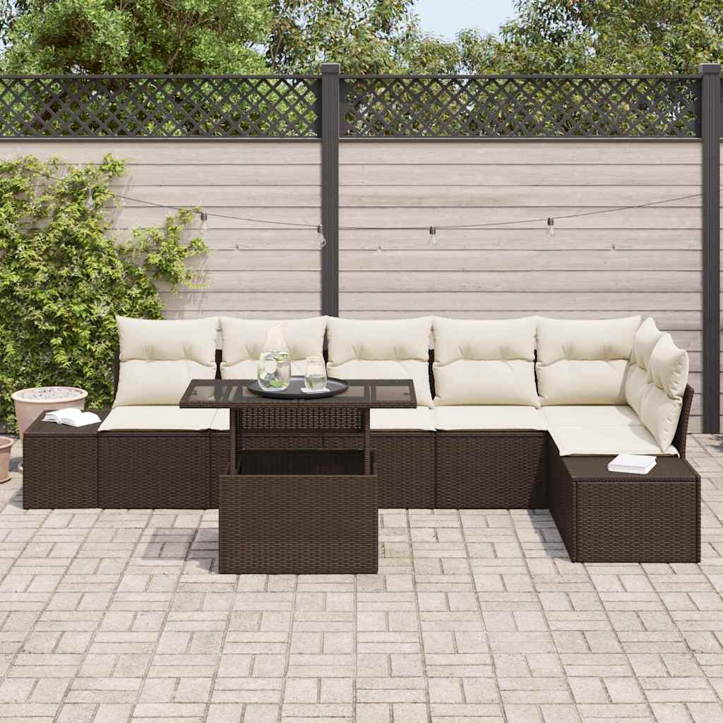 Ensemble de canapé de jardin 7 pcs Marron Poly rotin - XIOS