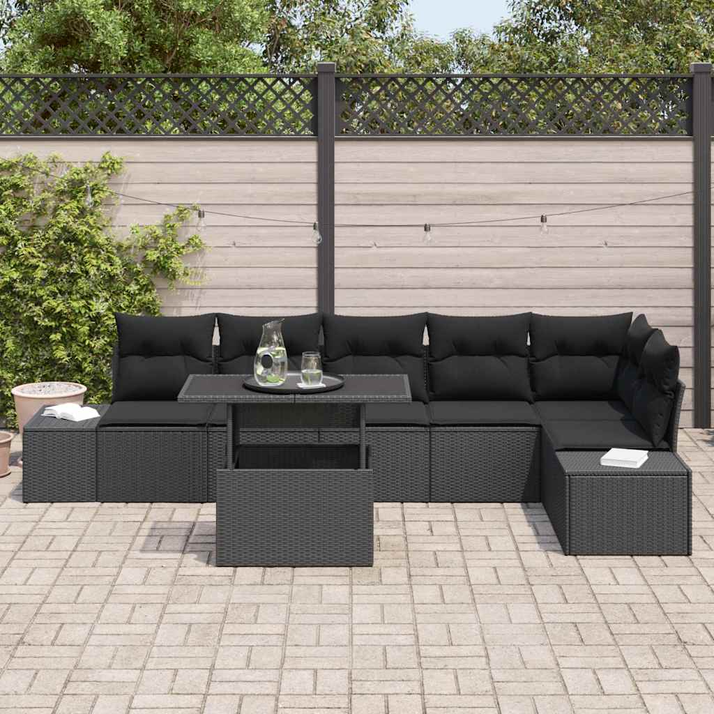 Ensemble de canapé de jardin 7 pcs Noir Poly rotin