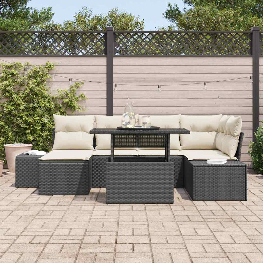 Ensemble de canapé de jardin 7 pc Noir polyrotin