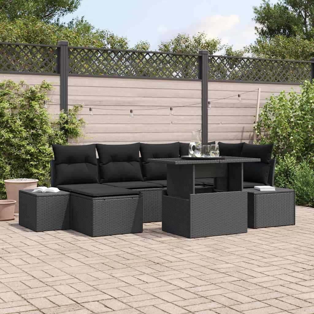 Ensemble de canapé de jardin 7 pc Noir polyrotin