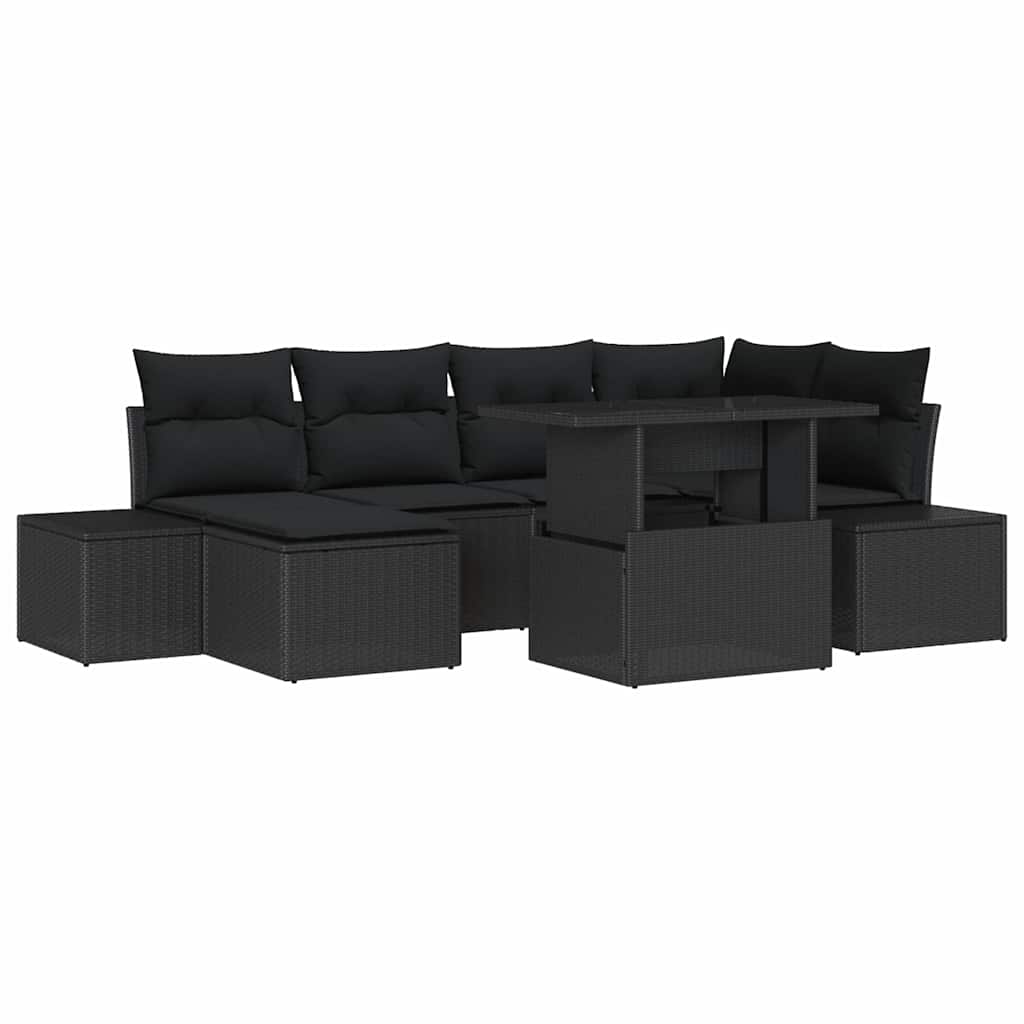 Ensemble de canapé de jardin 7 pc Noir polyrotin