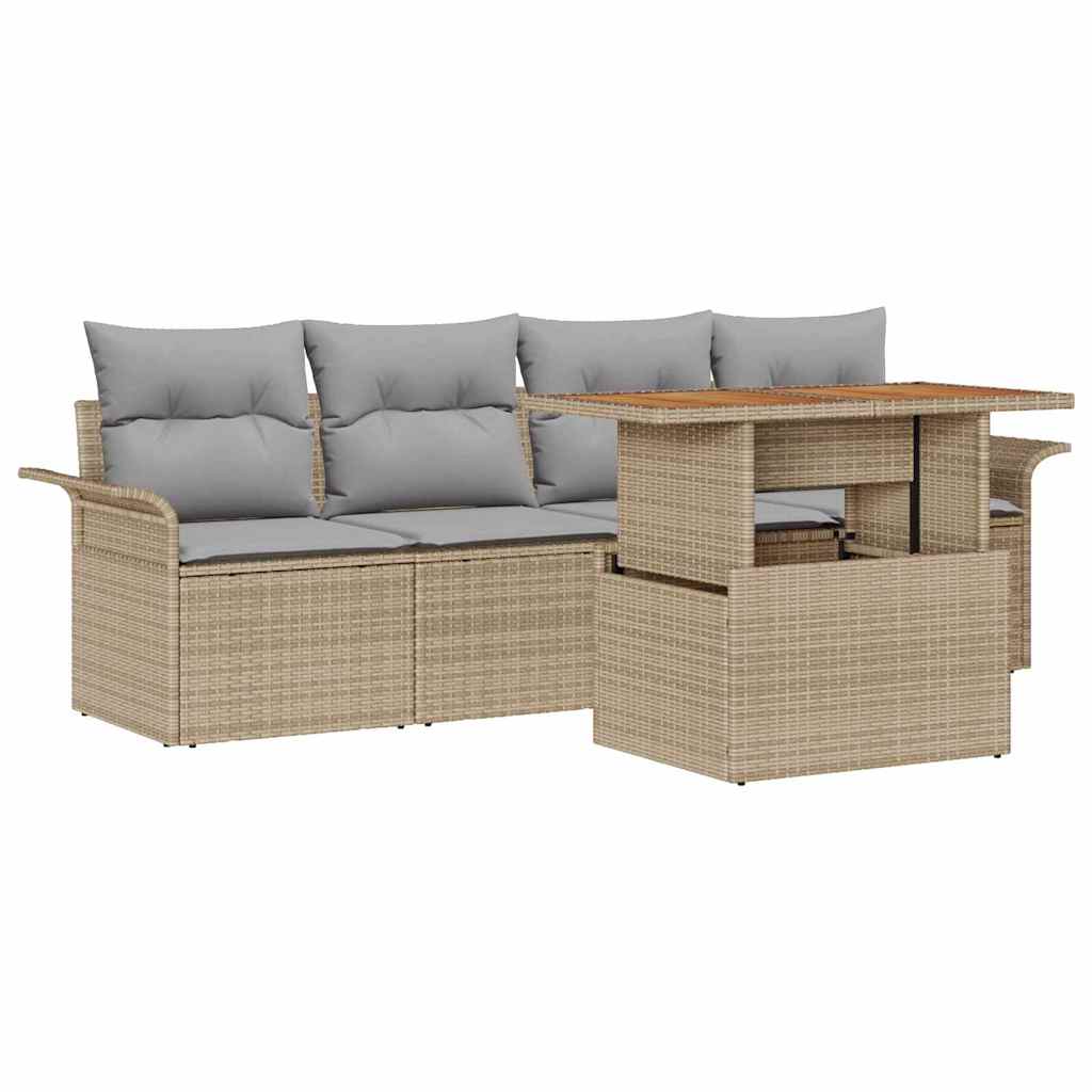 Ensemble de canapé de jardin 5 pcs Beige Poly rotin - XIOS