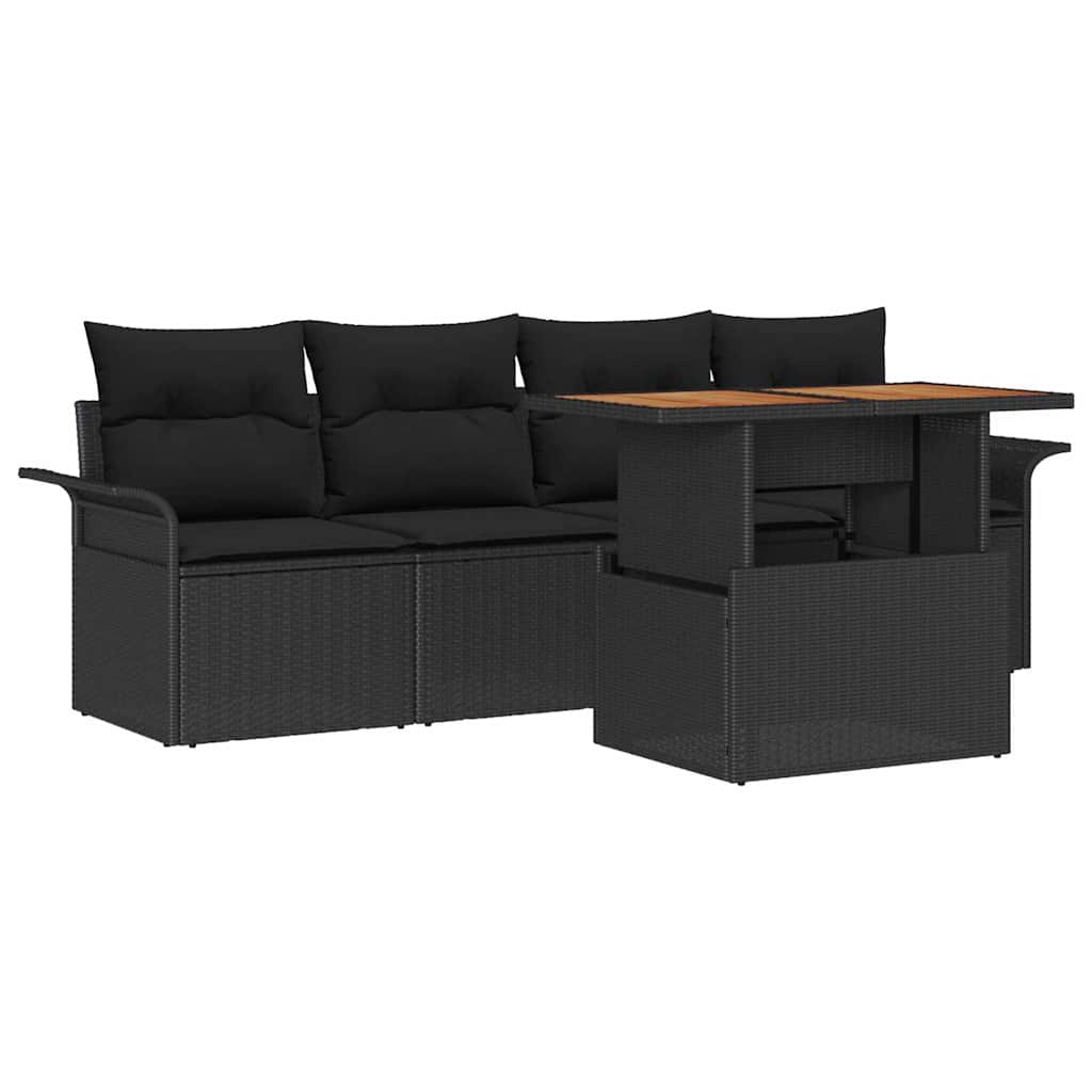 Ensemble de canapé de jardin 5 pcs Noir Poly rotin - XIOS