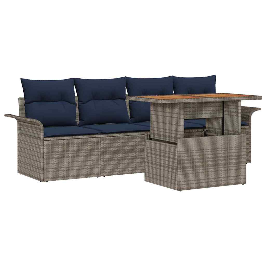 Ensemble de canapé de jardin 5 pcs Gris Poly rotin - XIOS