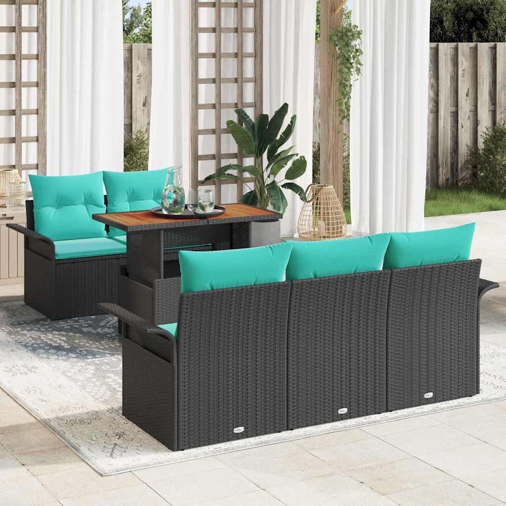 Ensemble de canapé de jardin 6 pcs Noir Poly rotin - XIOS
