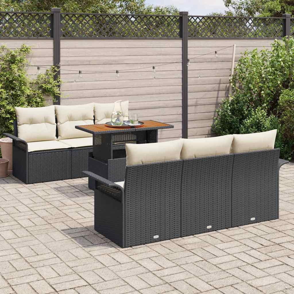 Ensemble de canapé de jardin 7 pcs Noir Poly rotin - XIOS