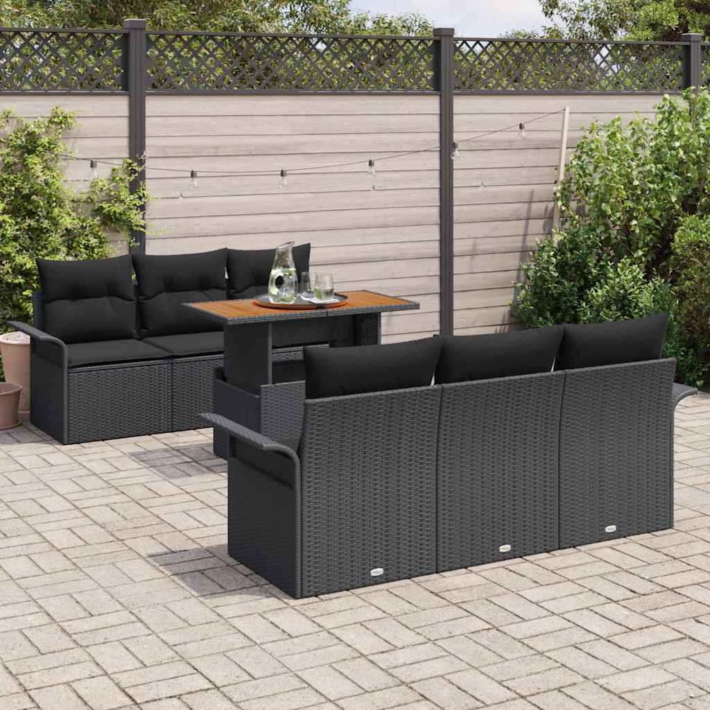 Ensemble de canapé de jardin 7 pcs Noir Poly rotin - XIOS