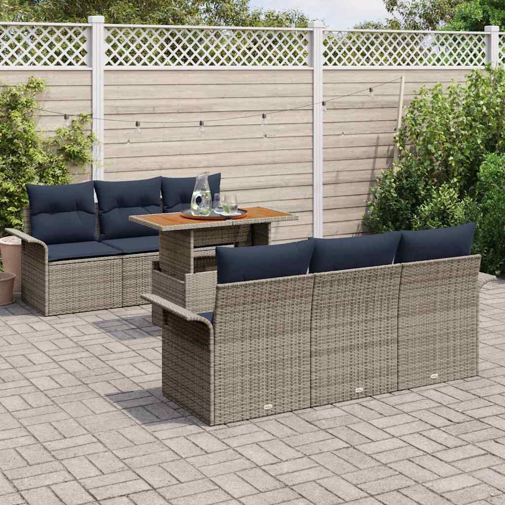 Ensemble de canapé de jardin 7 pcs Gris Poly rotin - XIOS