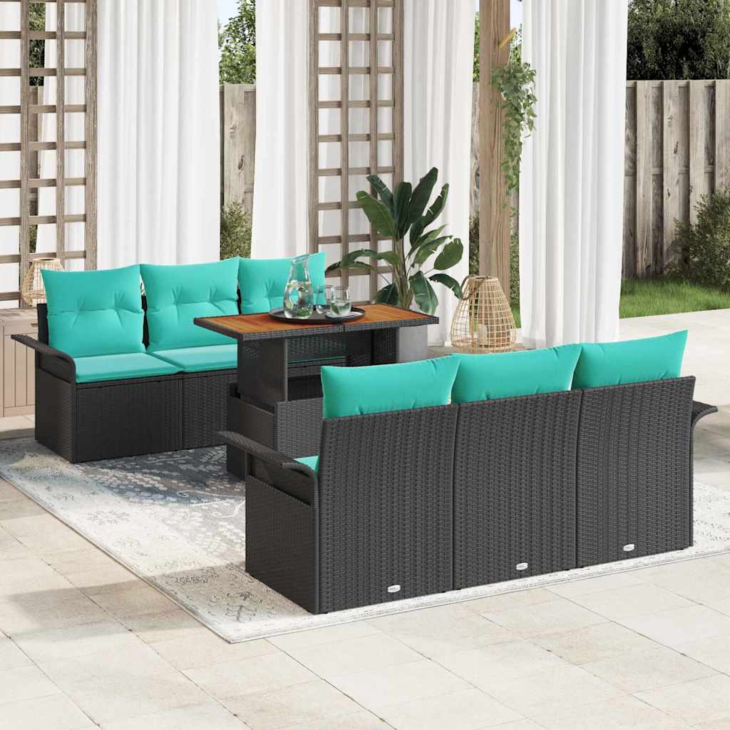 Ensemble de canapé de jardin 7 pcs Noir Poly rotin - XIOS