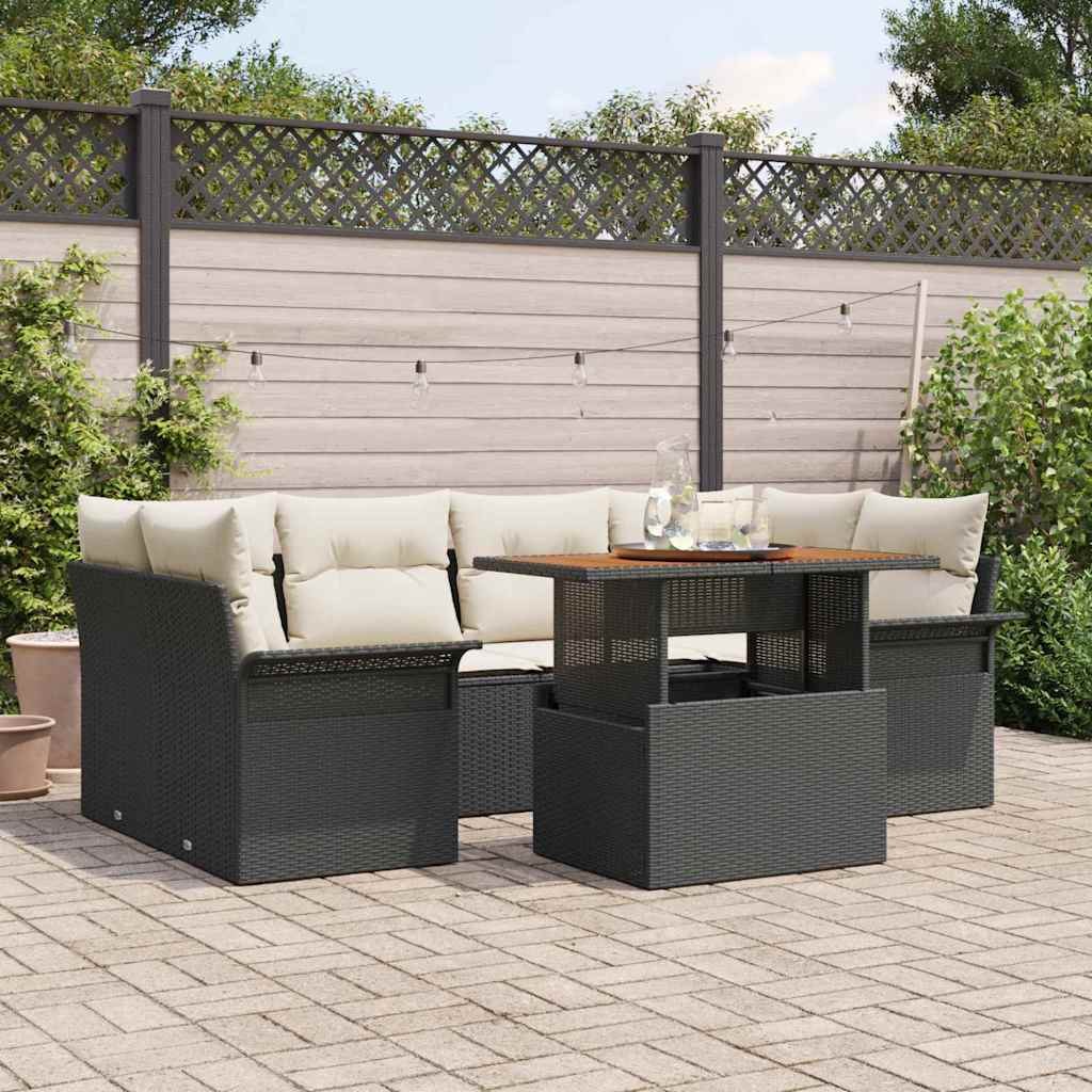 Ensemble de canapé de jardin 7 pcs Noir Poly rotin - XIOS