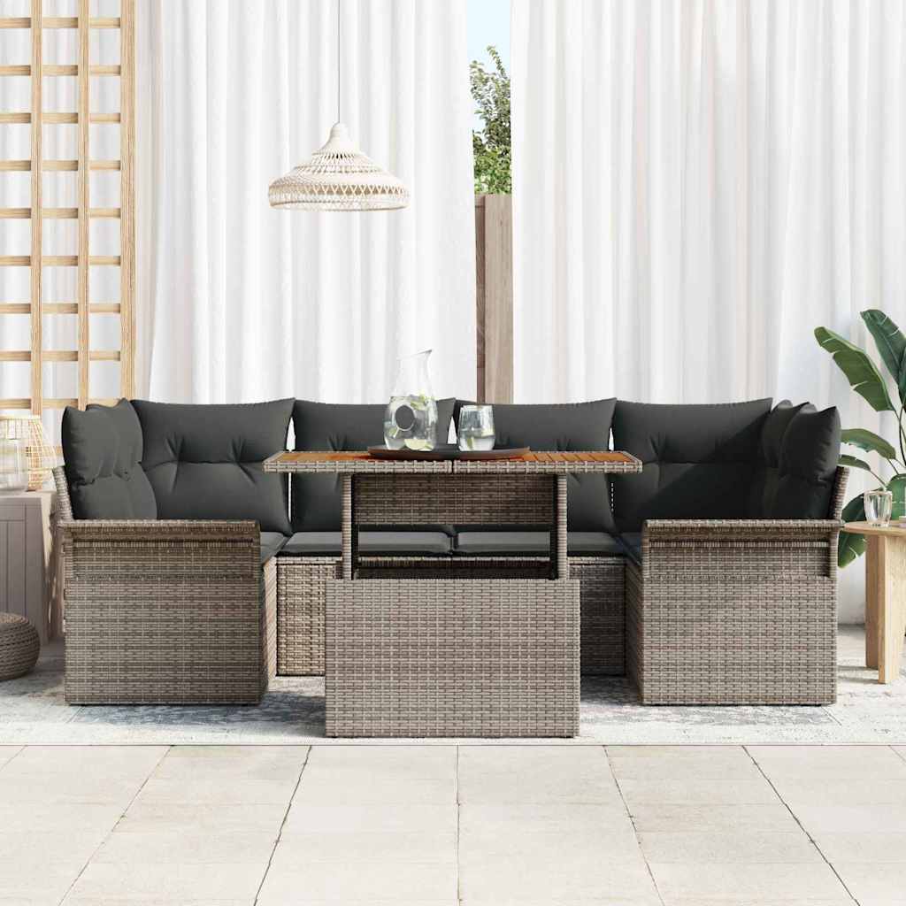 Ensemble de canapé de jardin 7 pcs Gris Poly rotin - XIOS