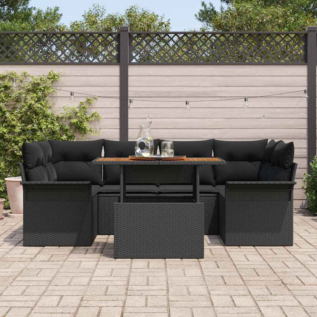 Ensemble de canapé de jardin 7 pcs Noir Poly rotin - XIOS