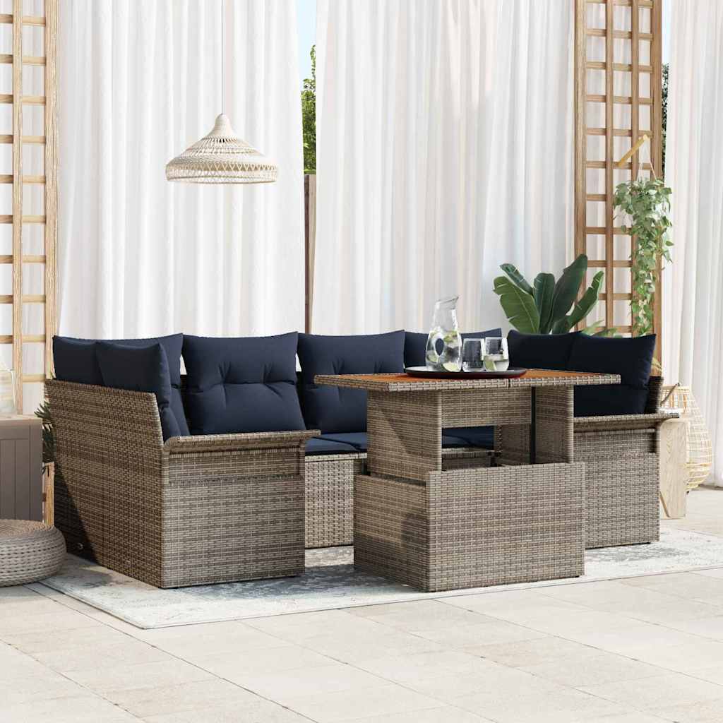 Ensemble de canapé de jardin 7 pcs Gris Poly rotin - XIOS