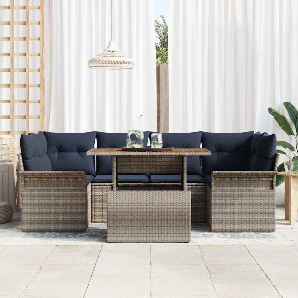 Ensemble de canapé de jardin 7 pcs Gris Poly rotin - XIOS