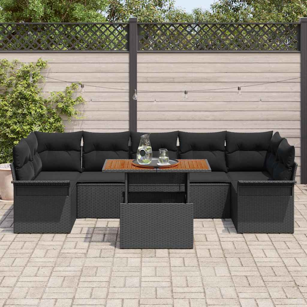 Ensemble de canapé de jardin 8 pcs Noir Poly rotin - XIOS