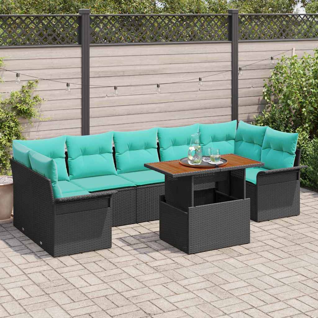 Ensemble de canapé de jardin 8 pcs Noir Poly rotin - XIOS