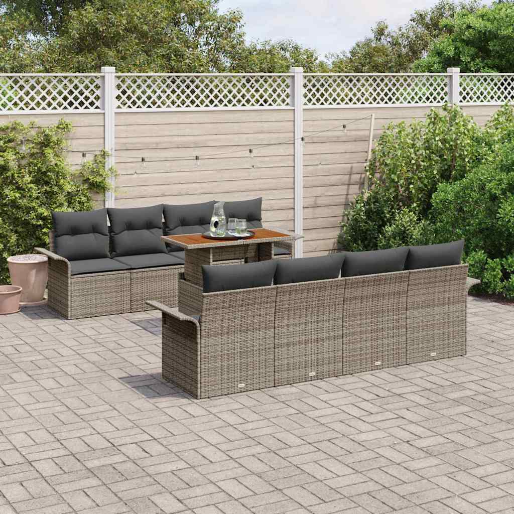 Ensemble de canapé de jardin 9 pcs Gris Poly rotin - XIOS