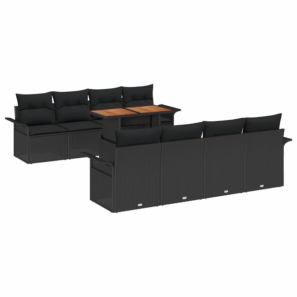 Ensemble de canapé de jardin 9 pcs Noir Poly rotin