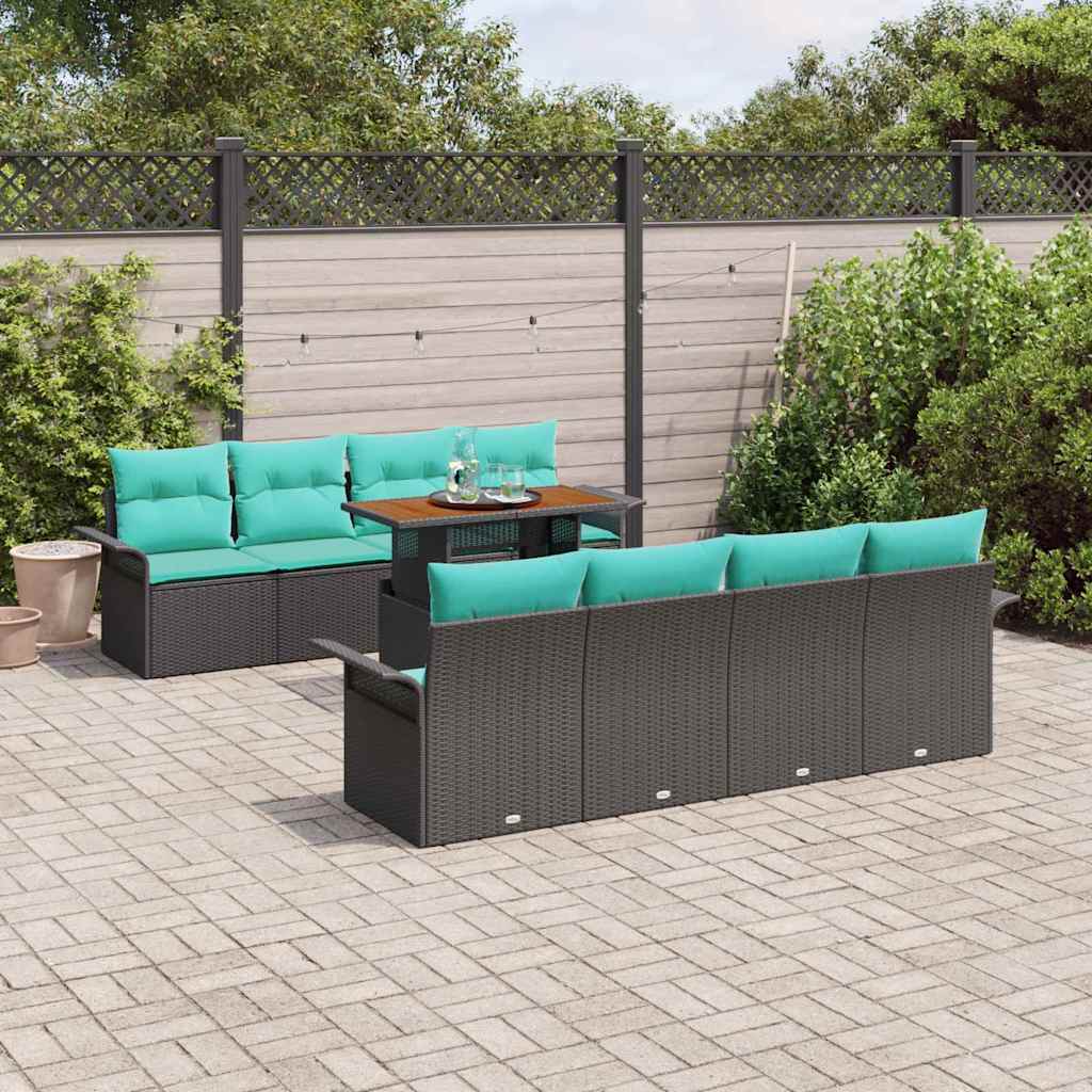 Ensemble de canapé de jardin 9 pcs Noir Poly rotin