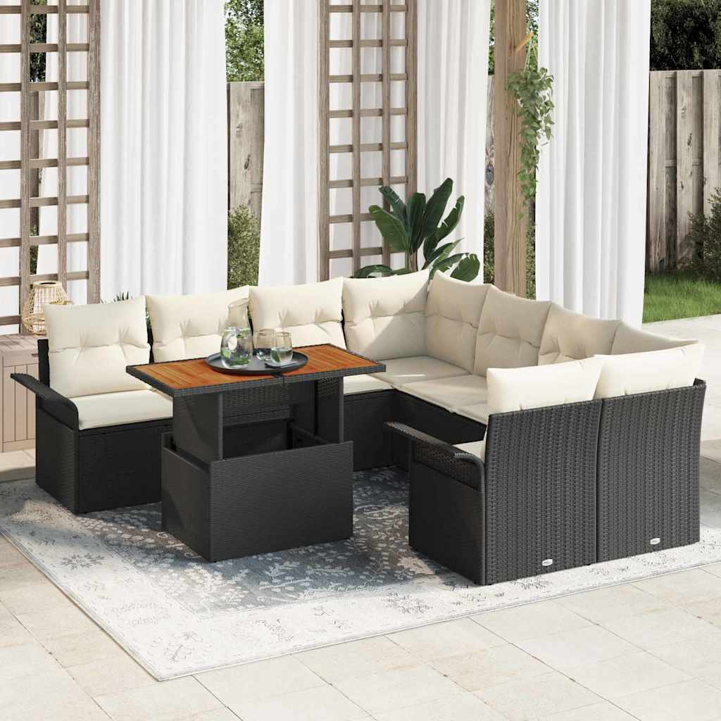 Ensemble de canapé de jardin 9 pcs Noir Poly rotin - XIOS