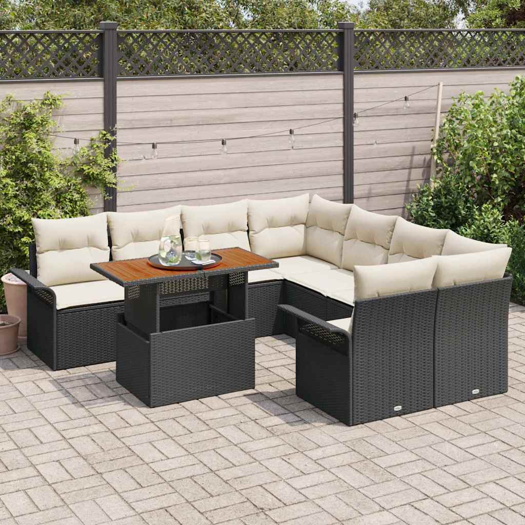 Ensemble de canapé de jardin 9 pcs Noir Poly rotin - XIOS