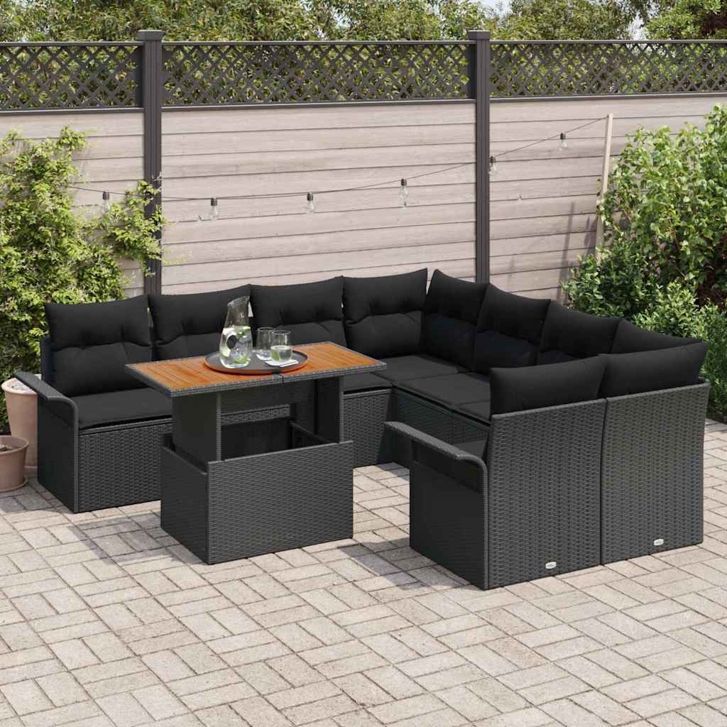 Ensemble de canapé de jardin 9 pcs Noir Poly rotin