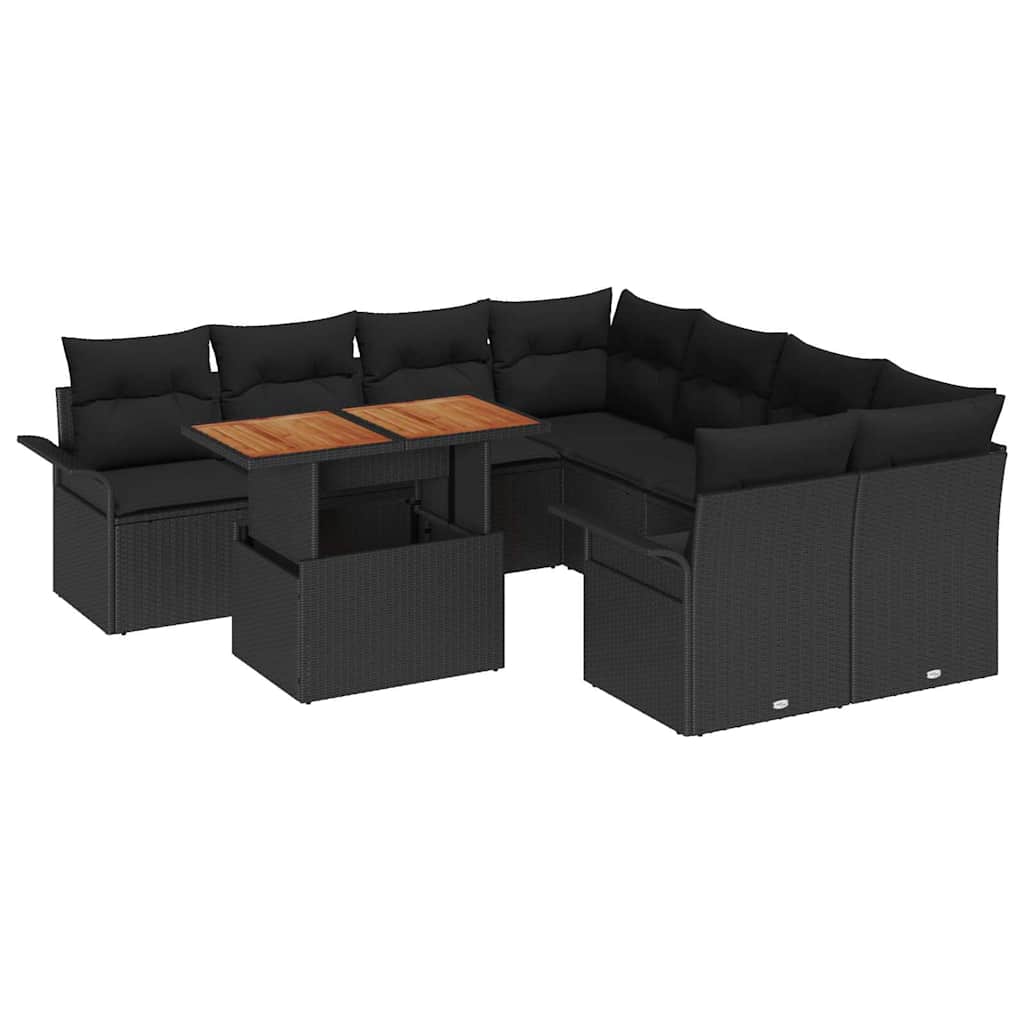 Ensemble de canapé de jardin 9 pcs Noir Poly rotin