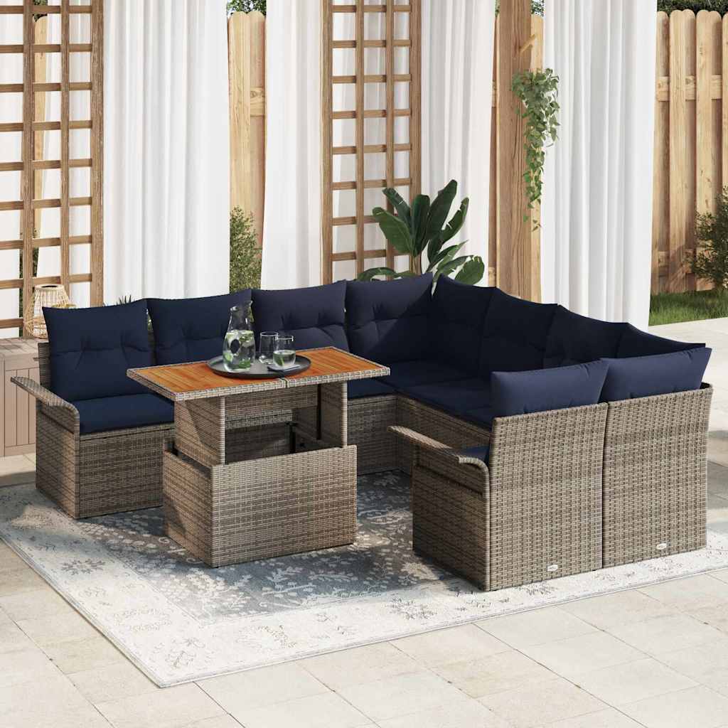 Ensemble de canapé de jardin 9 pcs Gris Poly rotin - XIOS