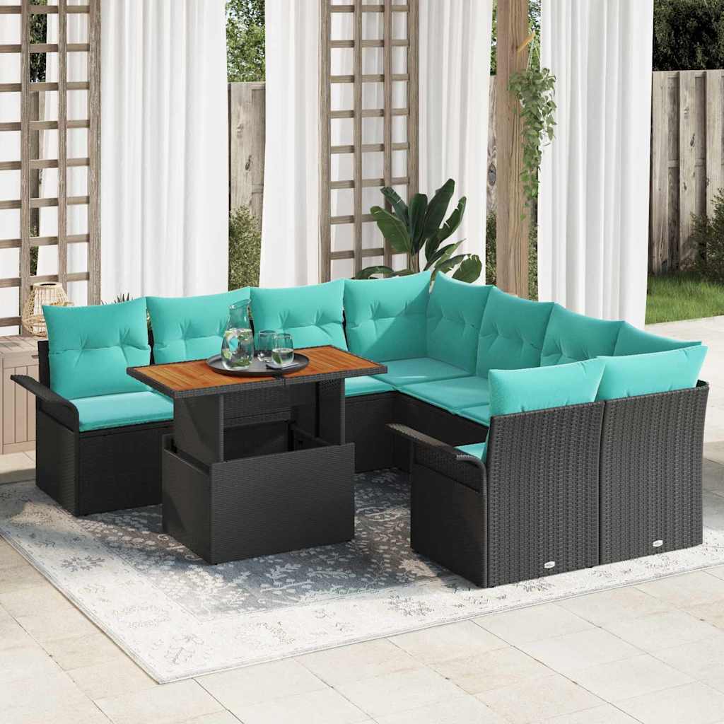 Ensemble de canapé de jardin 9 pcs Noir Poly rotin - XIOS