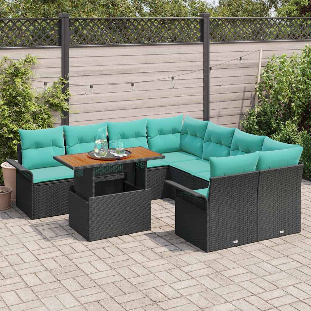 Ensemble de canapé de jardin 9 pcs Noir Poly rotin - XIOS