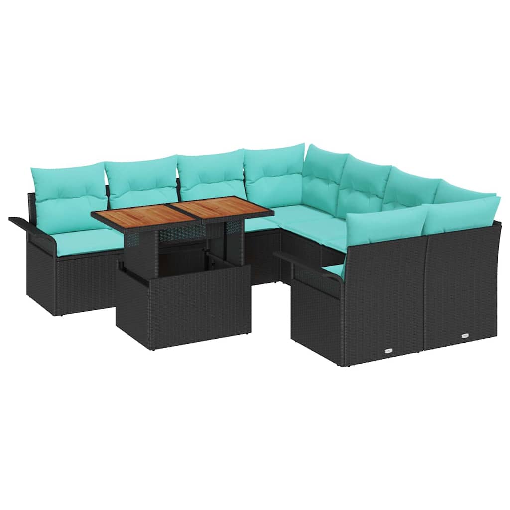 Ensemble de canapé de jardin 9 pcs Noir Poly rotin - XIOS