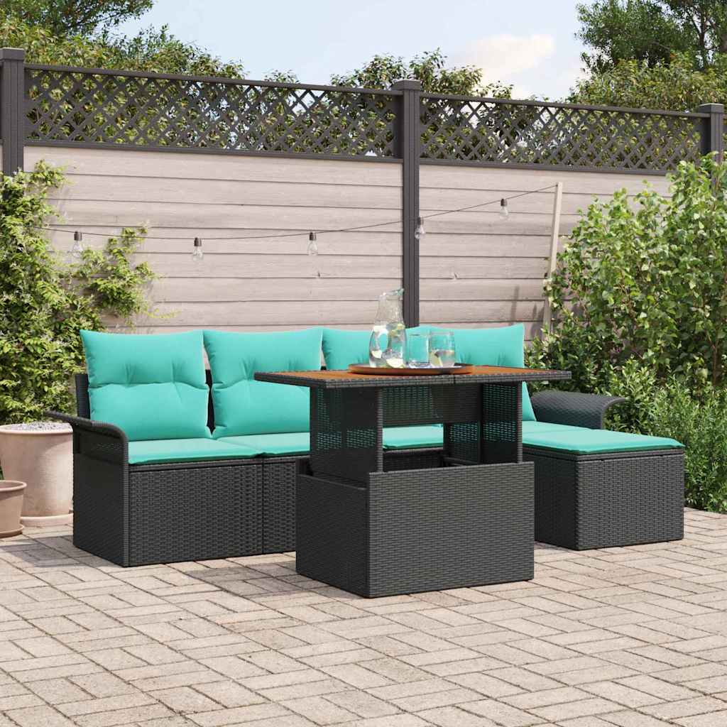 Ensemble de canapé de jardin 6 pcs Noir Poly rotin - XIOS