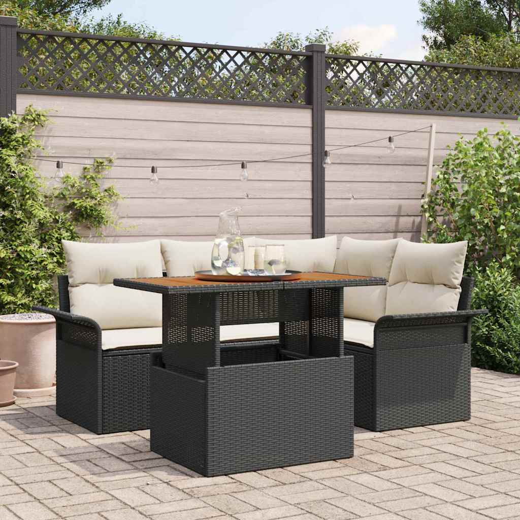 Ensemble de canapé de jardin 5 pc Noir Poly rotin