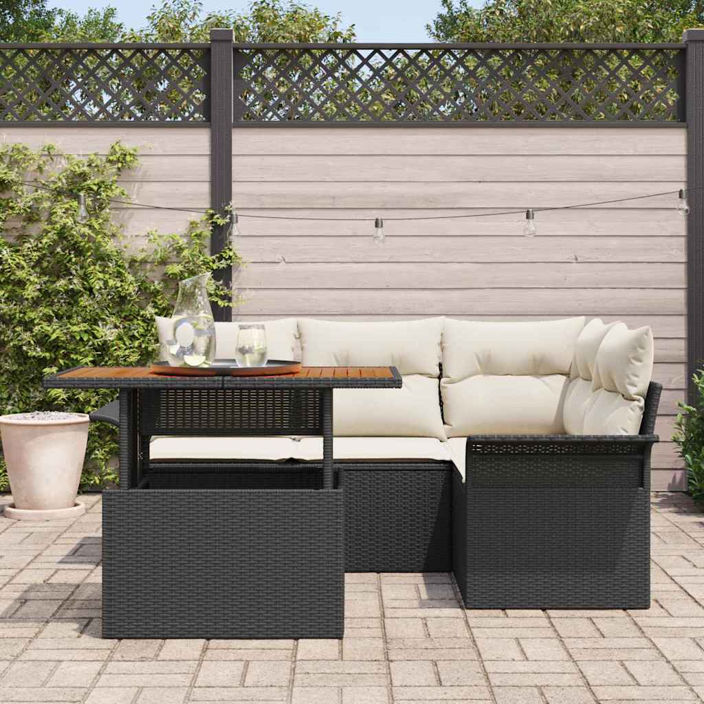 Ensemble de canapé de jardin 5 pc Noir Poly rotin