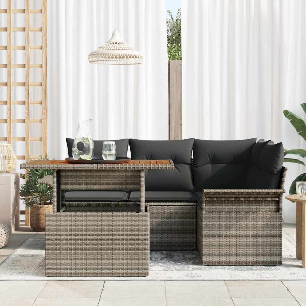 Ensemble de canapé de jardin 5 pcs Gris Poly rotin - XIOS