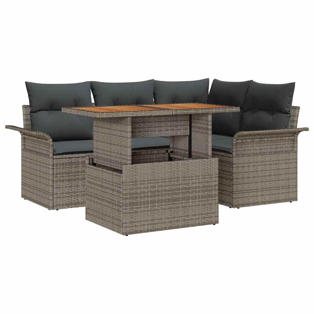 Ensemble de canapé de jardin 5 pcs Gris Poly rotin - XIOS