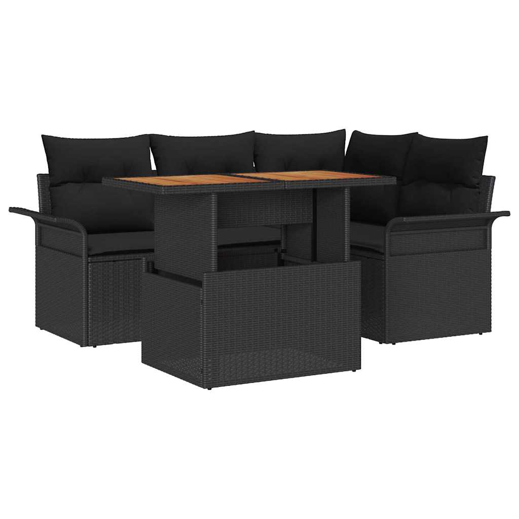 Ensemble de canapé de jardin 5 pcs Noir Poly rotin - XIOS