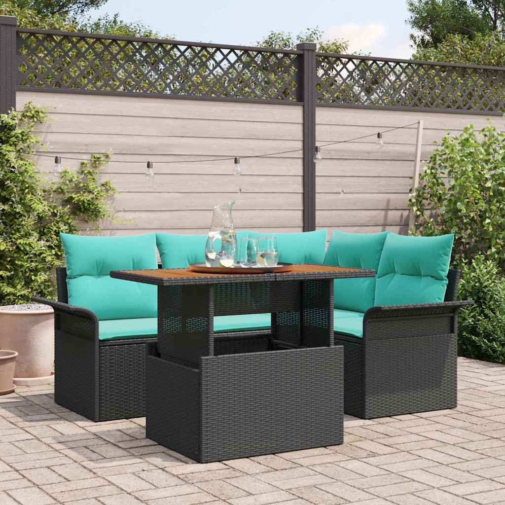 Ensemble de canapé de jardin 5 pcs Noir Poly rotin - XIOS