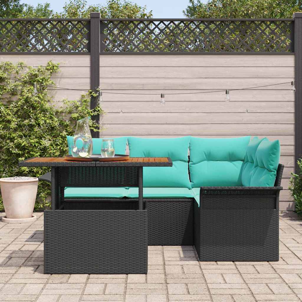 Ensemble de canapé de jardin 5 pcs Noir Poly rotin - XIOS
