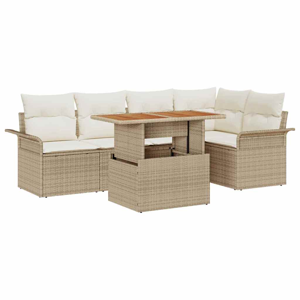 Ensemble de canapé de jardin 6 pc Beige Poly rotin