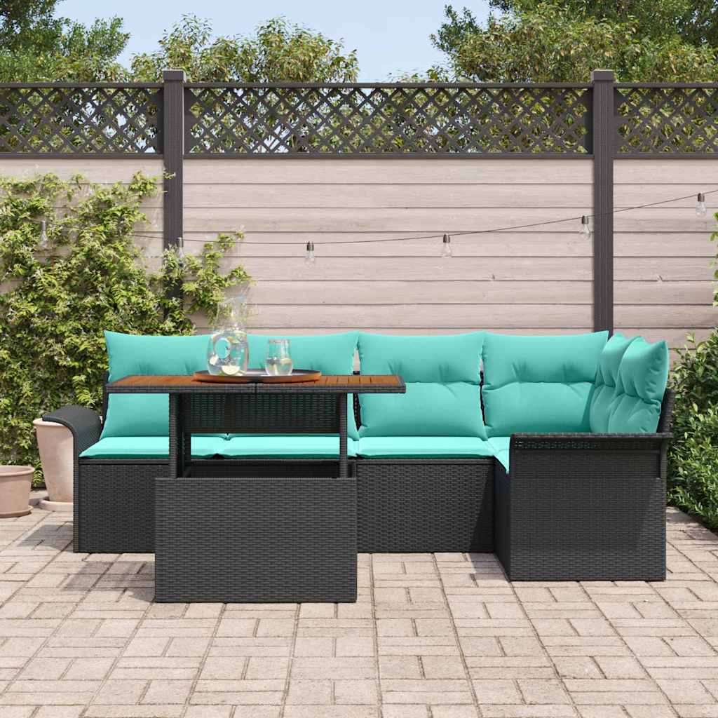 Ensemble de canapé de jardin 6 pcs Noir Poly rotin - XIOS